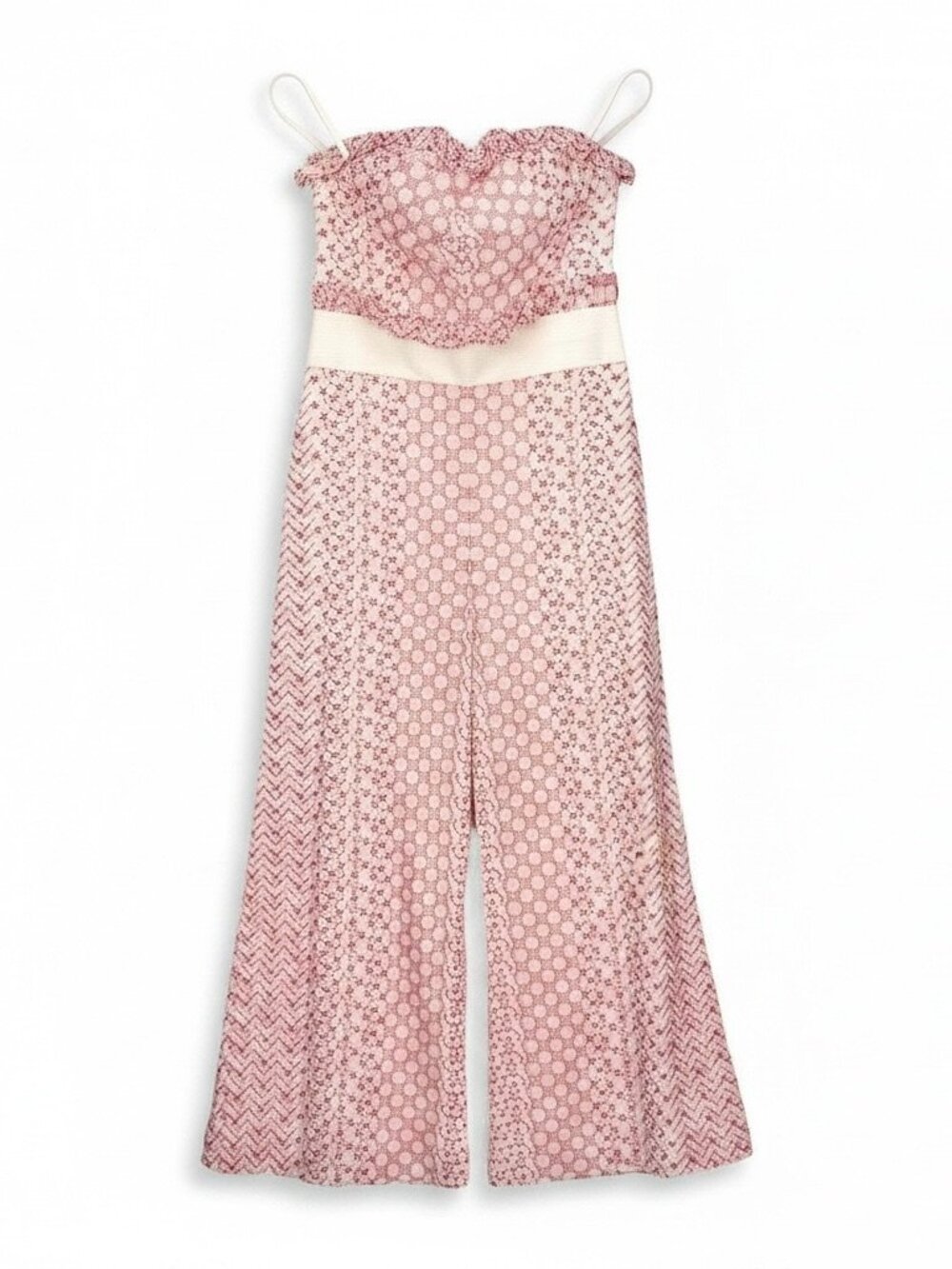 NWT ALEXIS Women's JUMPSUIT Spaghetti Strap EMBROIDERED White Red Size MEDIUM